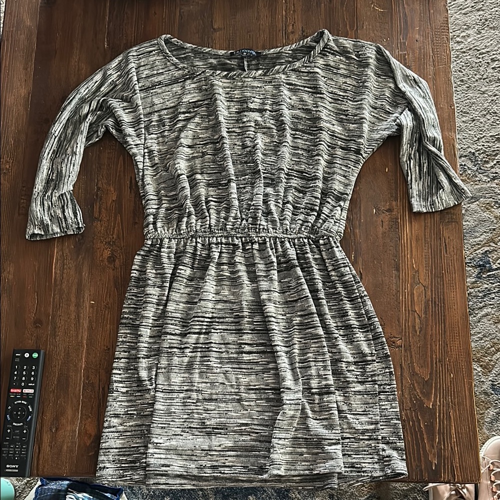 Black and White Sheath Mini Dress with Dolman Sleeves